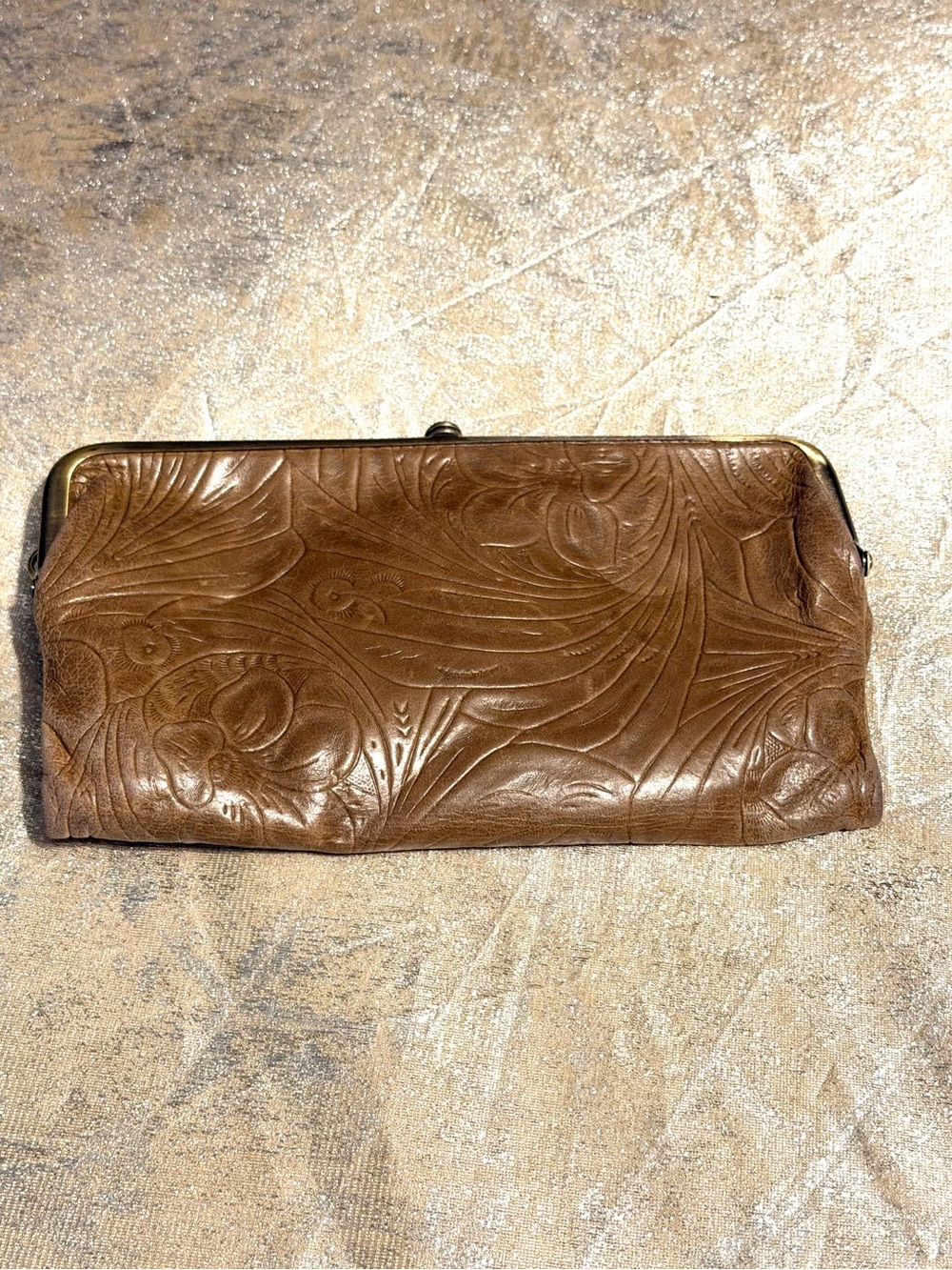 HOBO Embossed Floral Clasp Lauren Wallet - Tan Brown